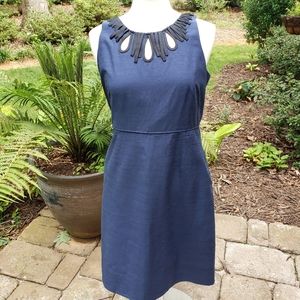 J. Crew Silk Navy Dress with Black Trim
